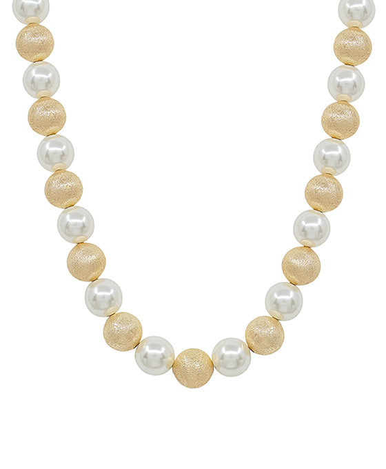 14mm Pearl w/ Satin Ball Accent Necklace