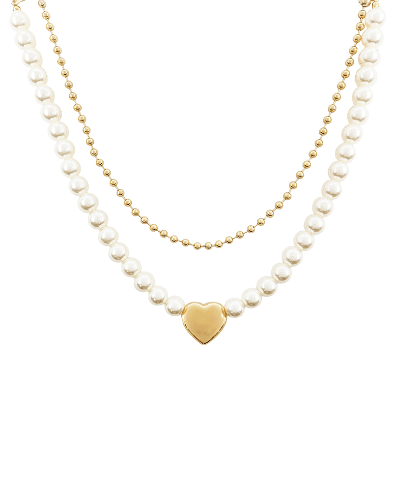 Heart Pearl Layered Short Necklace