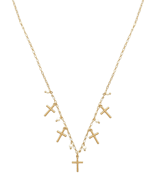 Multi Cross w/ Pearl Short Necklace