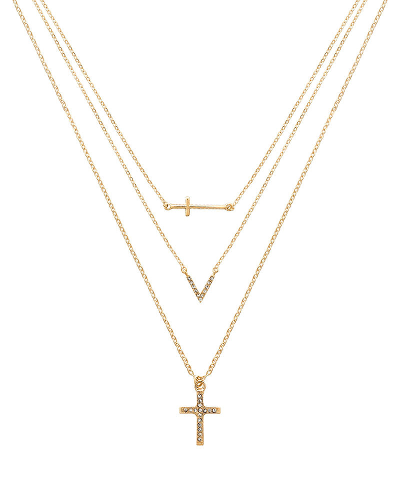 Layered Cross Short Necklace