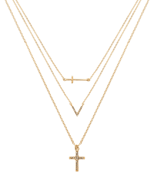 Layered Cross Short Necklace