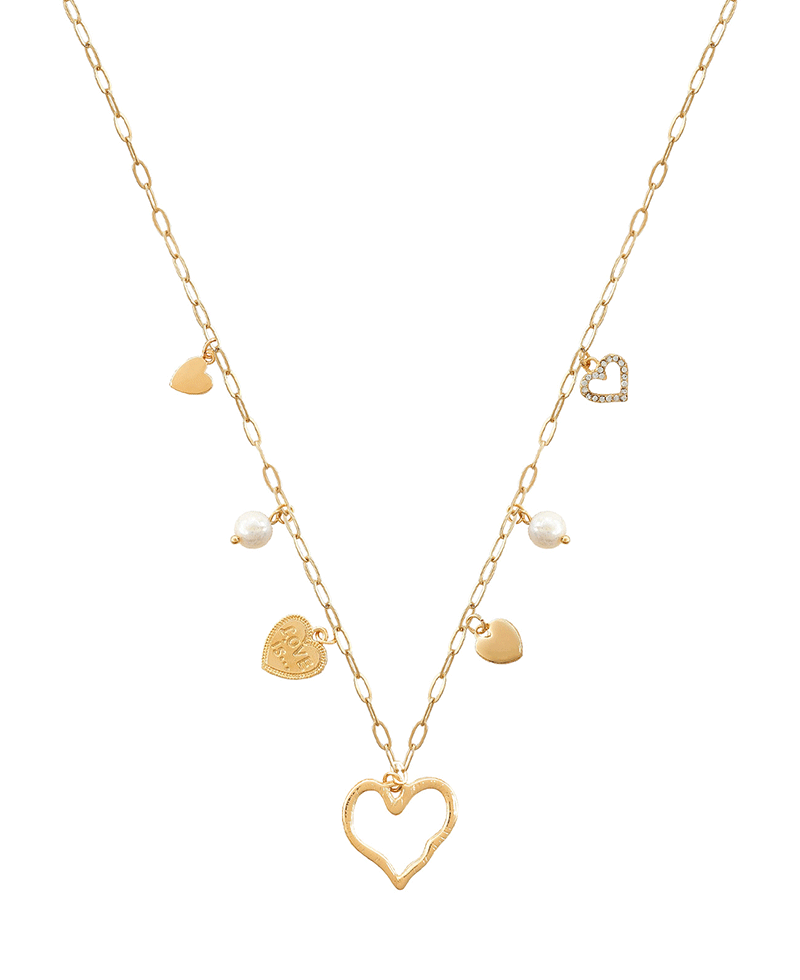 Multi Heart Charm Short Necklace