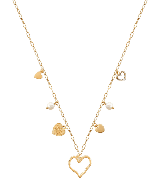 Multi Heart Charm Short Necklace