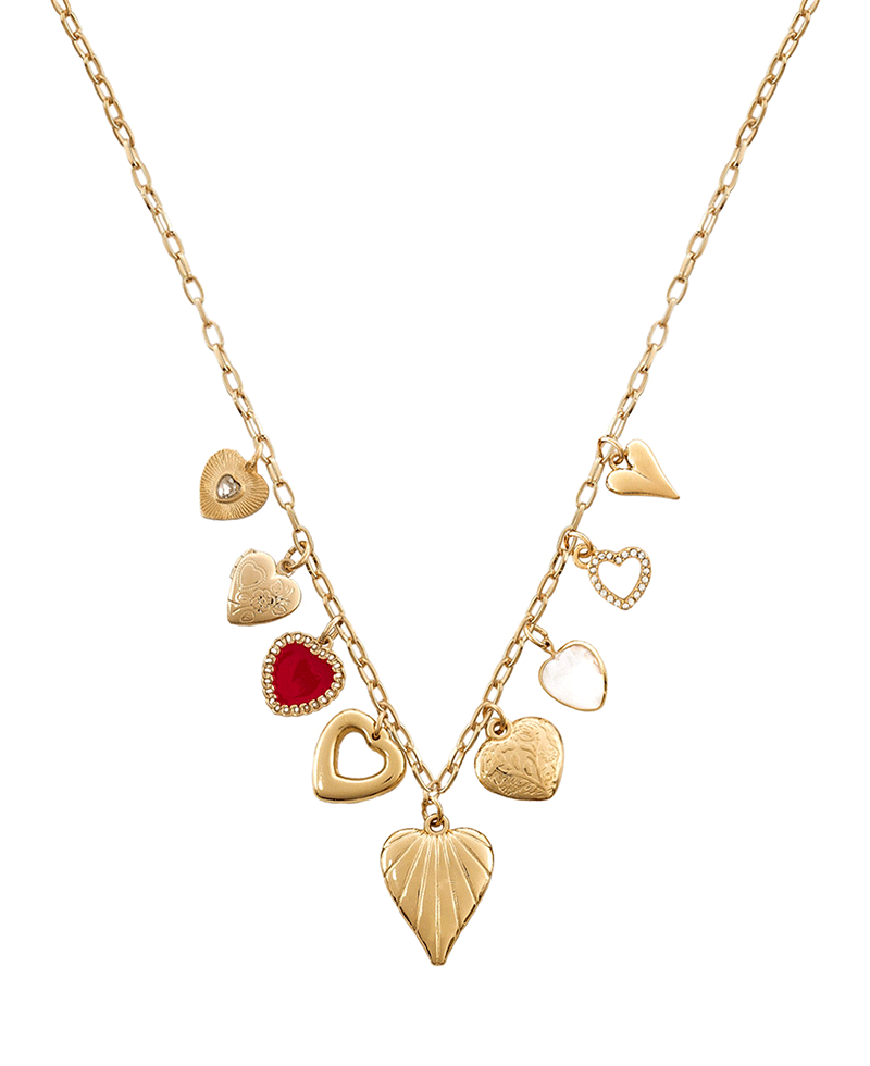 Multi Heart Charm Short Necklace