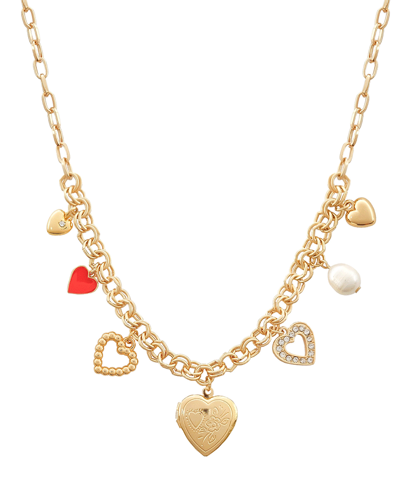 Multi Heart Charm Chain Short Necklace