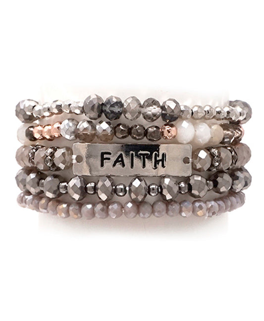 FAITH 5 Layered Stone & Glass Bracelet