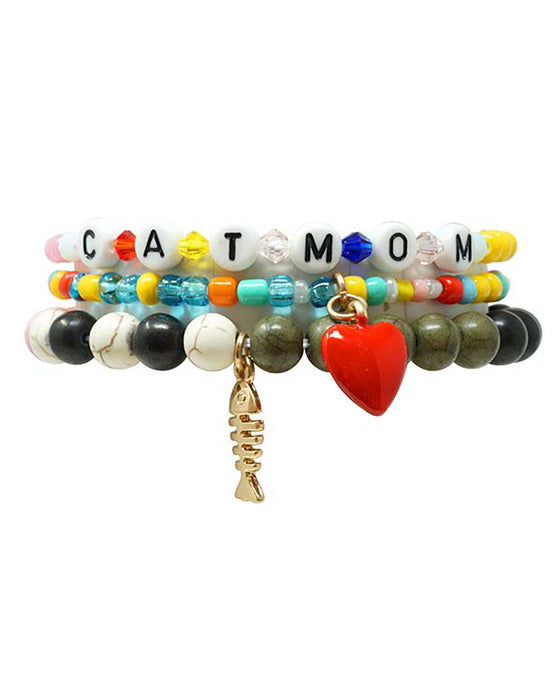 CAT MOM Gemstone & Seed Bead Bracelet