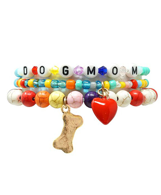 DOG MOM Gemstone & Seed Bead Bracelet