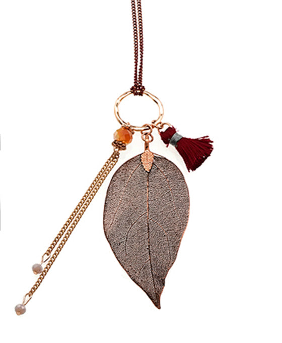 Metal Leaf w/ Tassel Necklace