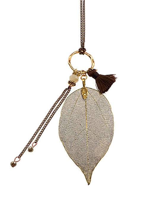 Metal Leaf w/ Tassel Necklace