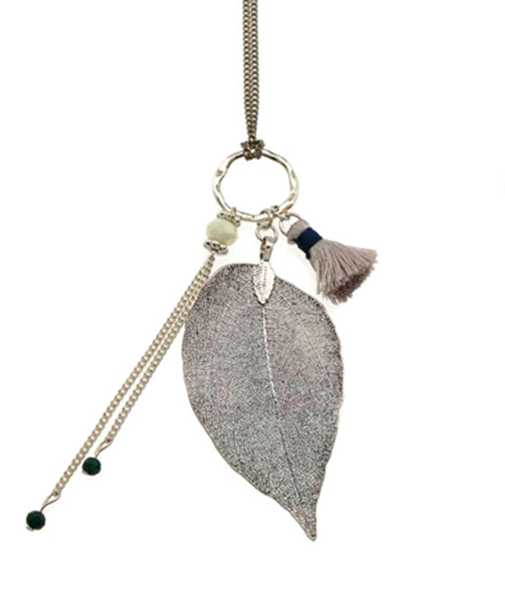 Metal Leaf w/ Tassel Necklace